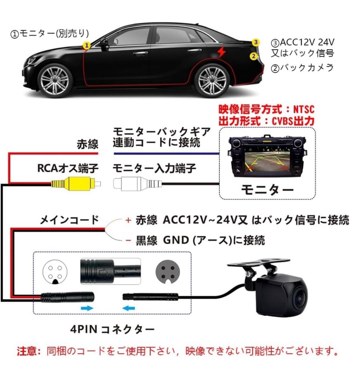 y121805m CAR ROVER バックカメラ リアカメラ 1080P 対応 正像・鏡像 ガイドラインON/OFF切り替え可能魚眼レンズ IP69防水_画像2