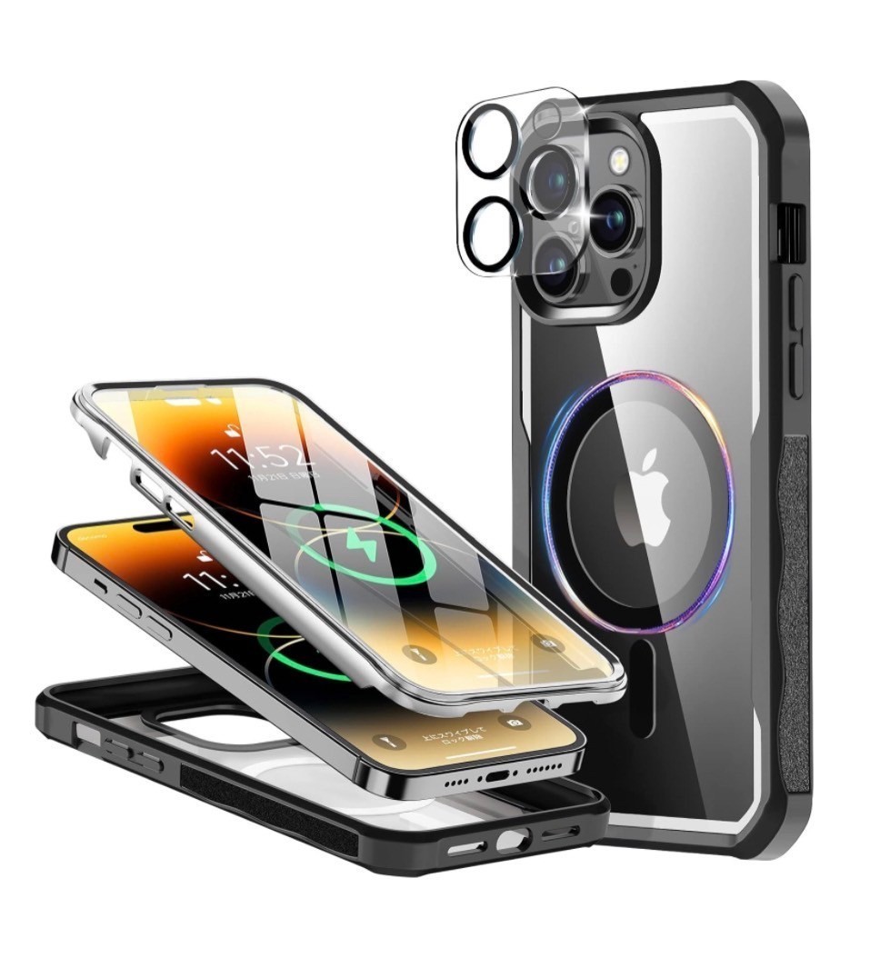 y102301m WEIYUN iPhone 14 Pro Max 用 ケース 透明強化ガラス 柔軟TPUフレーム+磁石内蔵 MagSafe対応 マグネット搭載 の画像1