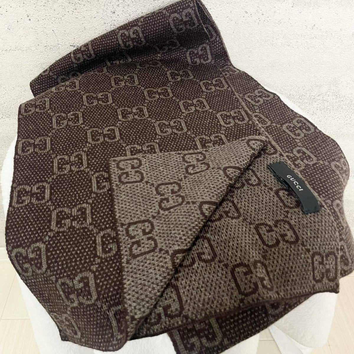 【極上美品】GUCCI グッチ　マフラー　ストール　GG　ウール　 ロゴ　総柄　ブラウン　リバーシブル_画像1