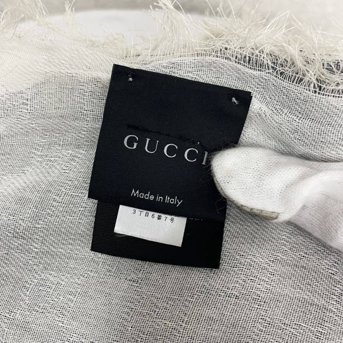 【贅沢品の極み】GUCCI グッチ　ストール　綿　コットン　GG ライン　総柄　ホワイト　レッド　ブルー　ブルー　　フリンジ　_画像5