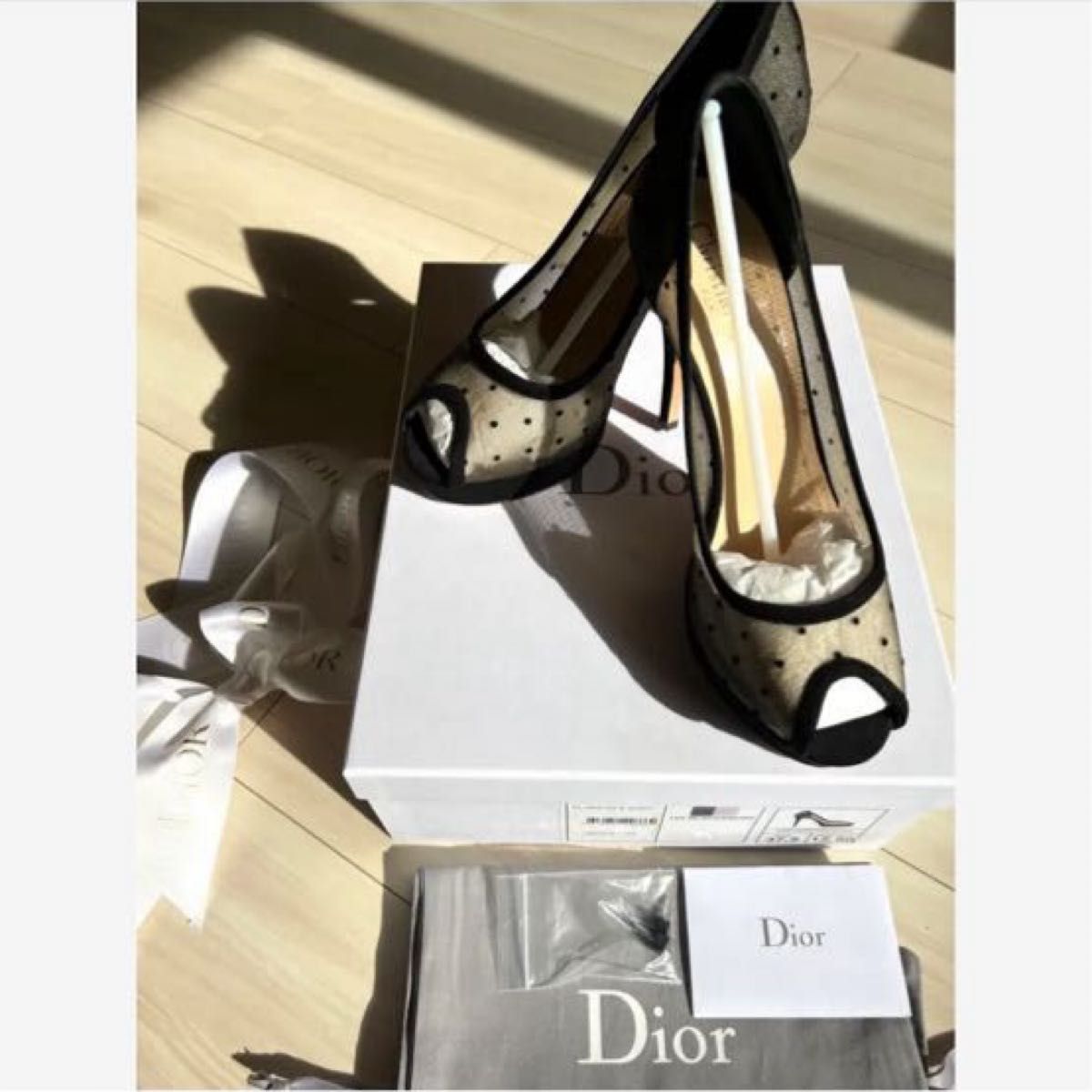 【3/31まで限定価格!!新品未使用品!!】Dior オープントゥ ヒール  パンプス ドット