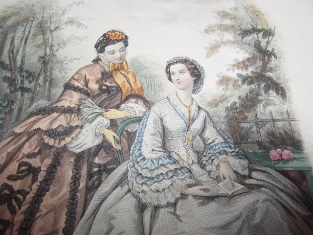 美品希少1862年(文久元年)銅版画□フランス ファッション誌『La Mode