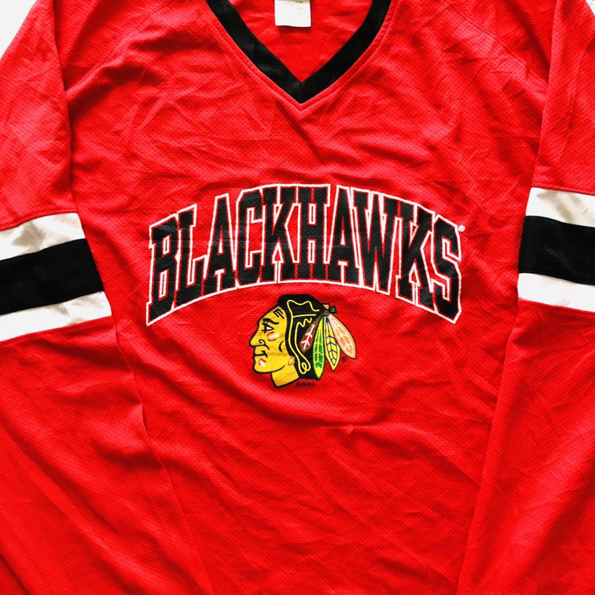 コレクターアイテム　ビッグサイズ　NHL シカゴブラックホークス　XL ゲームシャツ　ホッケーシャツ　レッド　レア　稀少_画像4