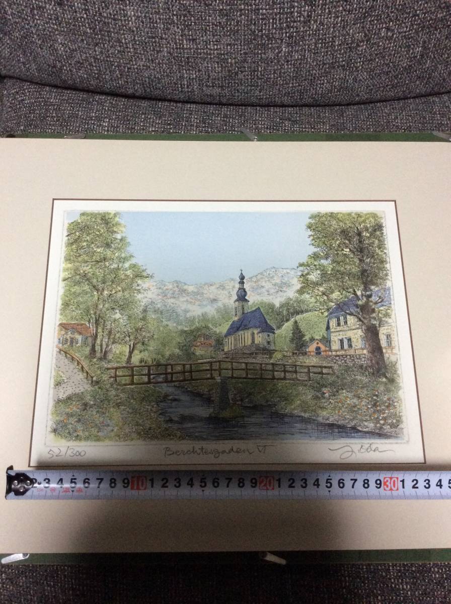  genuine work woven rice field ....... copperplate engraving bell hites garden Ⅵ Berchtesgaden Ⅵ frame copperplate engraving landscape painting 52/300 woodcut lithograph picture autograph autograph 