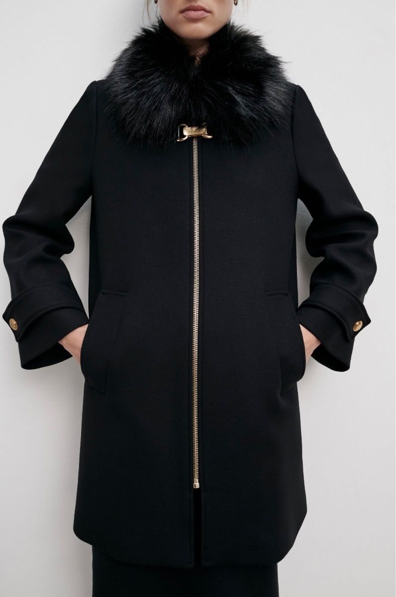 新品】ZARA ウールコート M フェイクファーカラージャケット 新品】ZARA ウールコート M フェイクファーカラージャケット