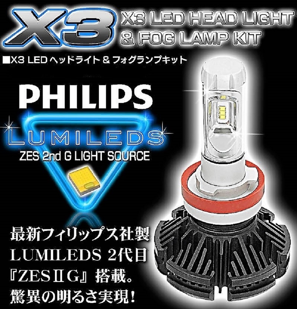  原文:Philips 2019年正規版 NEW X3 LED ヘッドライトフォグ 12000LM 12V/24V対応 H4/H8/H9/H10/H11/H16/HB3/HB4選択可 10000K/6500K/4300K変更可