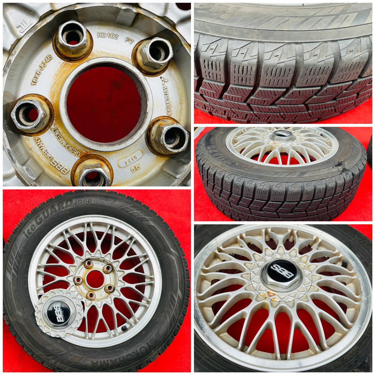 バリ溝。MITSUBISHI ミツビシ 純正 BBS RG162 ホイール 16インチ×6J＋46 PCD114.3 5穴ハブ67 YOKOHAMA 205/60R16スタッドレス4本。_画像9