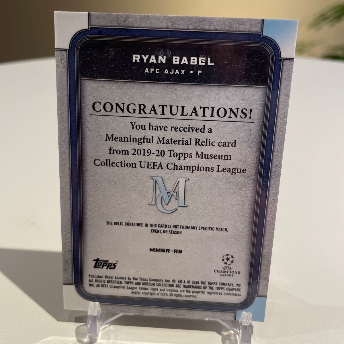 2019-20 Topps Museum Collection UEFA Champions League /99 Ryan Babel #MMSR-RB Soccer トレカ　レリックカード_画像2
