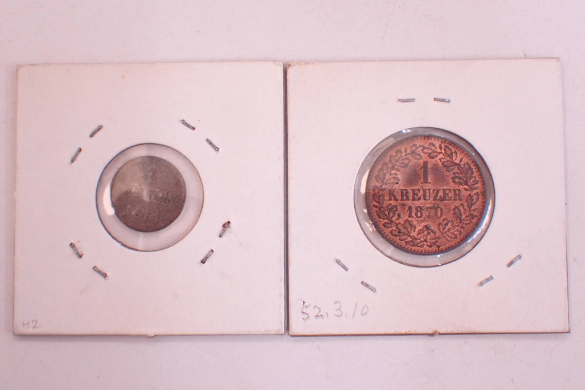 1円~ 希少 ハンブルク 1ゼクスリンク 銀貨 1851年 SECHSLING バーデン 1クロイツァー 1870年 KREUZER 2点セット 古銭 硬貨 貨幣 G12068T_画像2