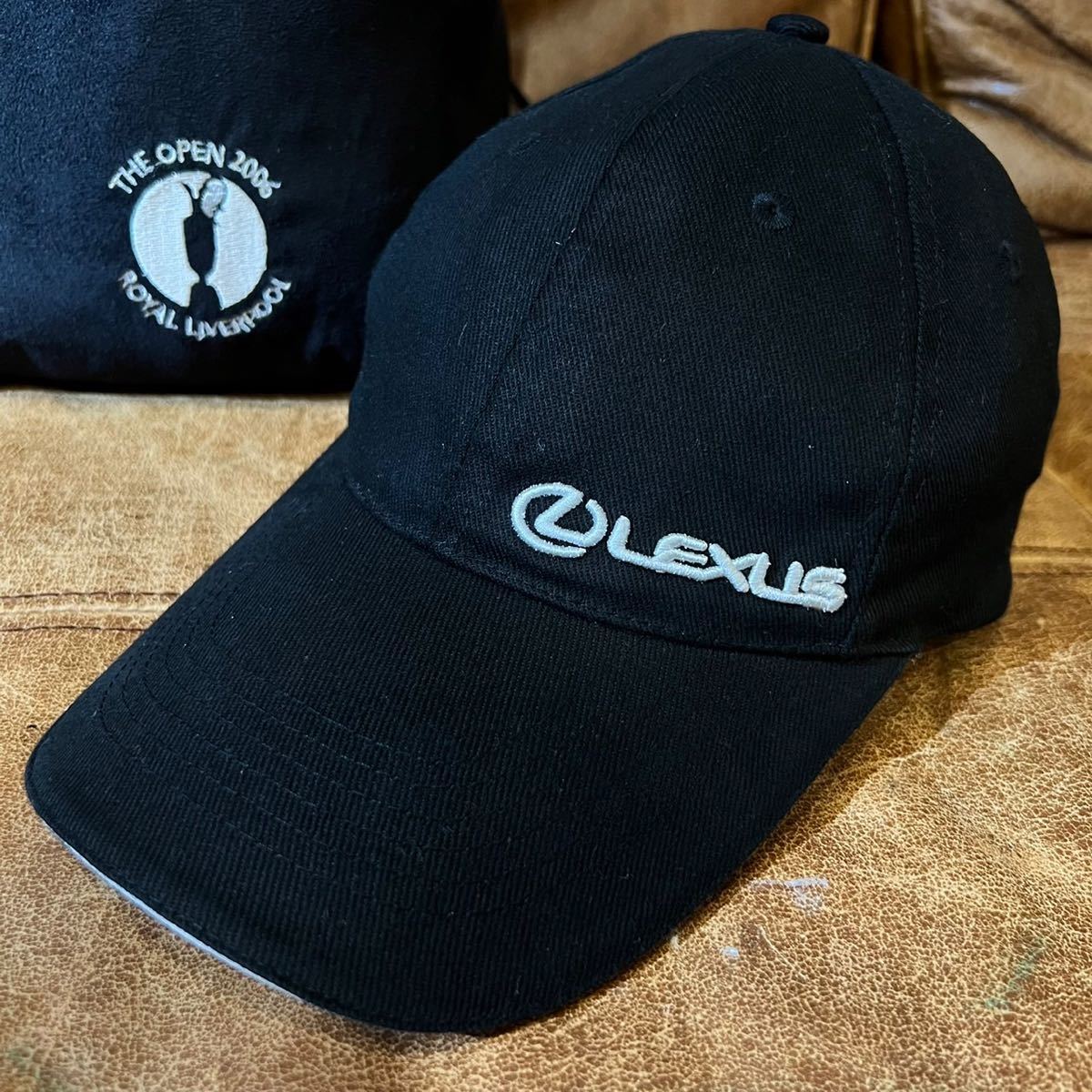 【即決】LEXUS レクサス ゴルフ キャップ 帽子 ブラック ロゴ 黒 バッグ 巾着 セット the open 2006 royal liverpool オープン ロイヤル_画像2