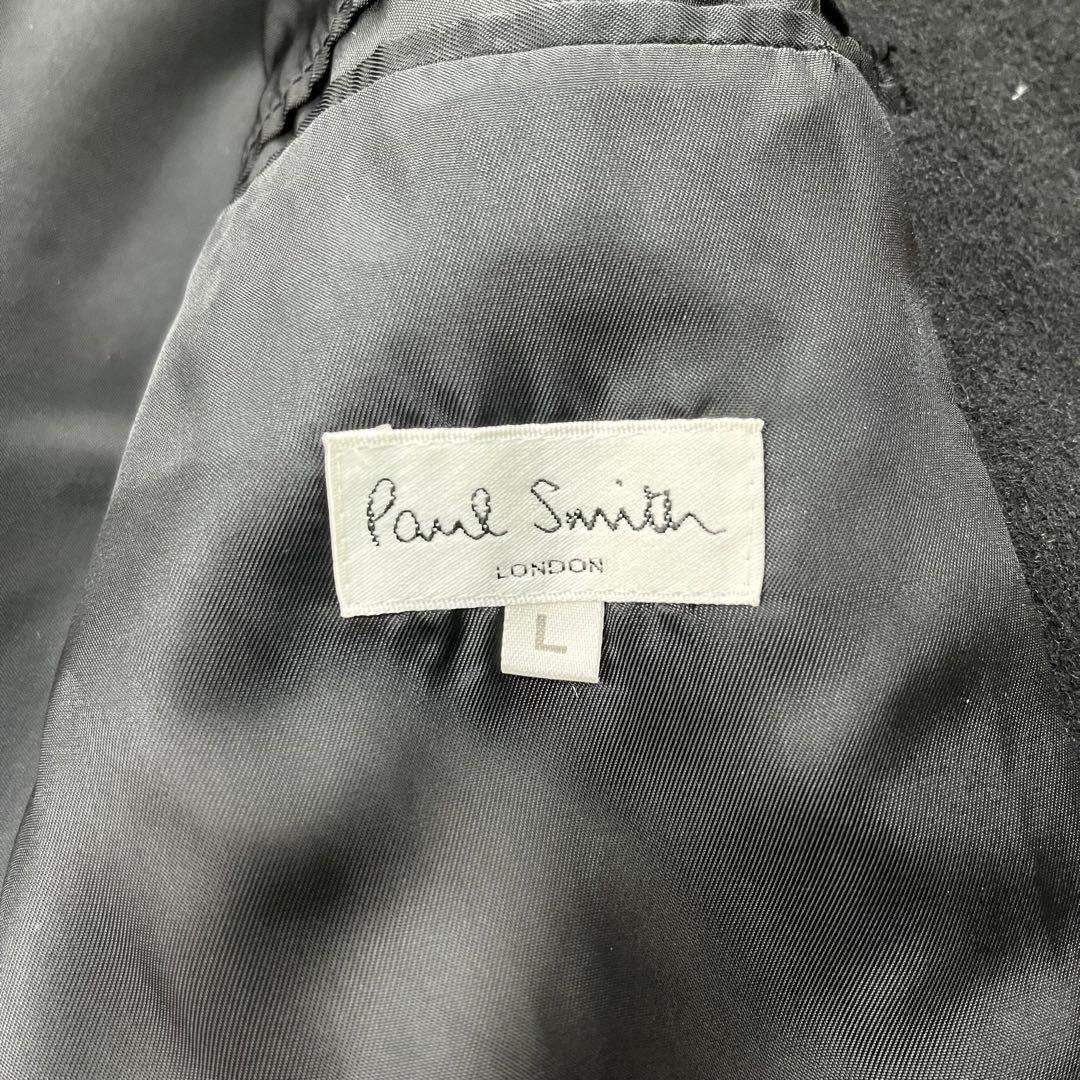 極上アンゴラ100% Lサイズ Paul Smith 【王者の風格】 ポールスミス 比翼 ステンカラーコート ロング丈 ブラック 黒 美シルエット_画像7