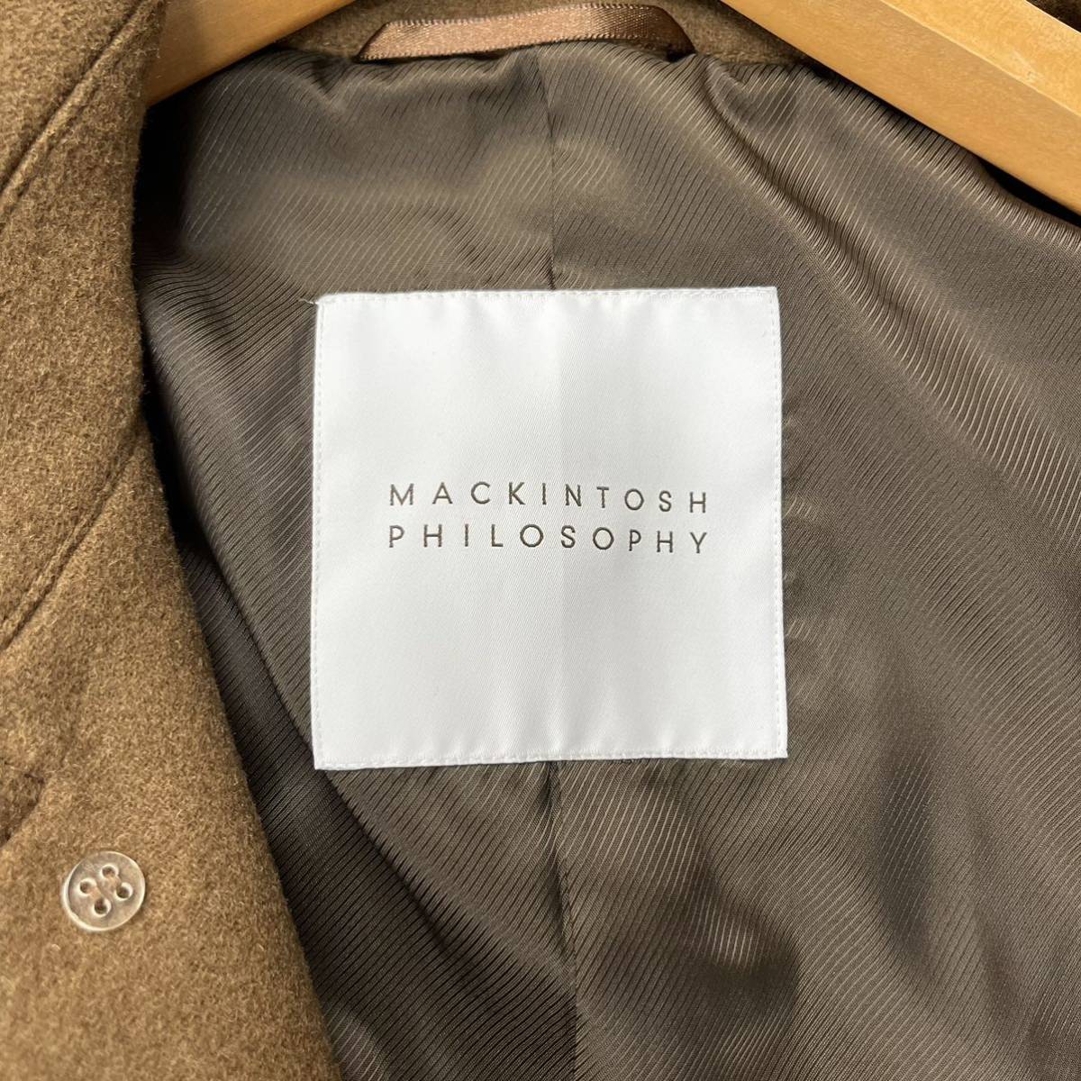 極美/40 L位 MACKINTOSH PHILOSOPHY 【英国の騎士】 マッキントッシュフィロソフィー アドミラルメルトン Pコート ステンカラー キャメル_画像4