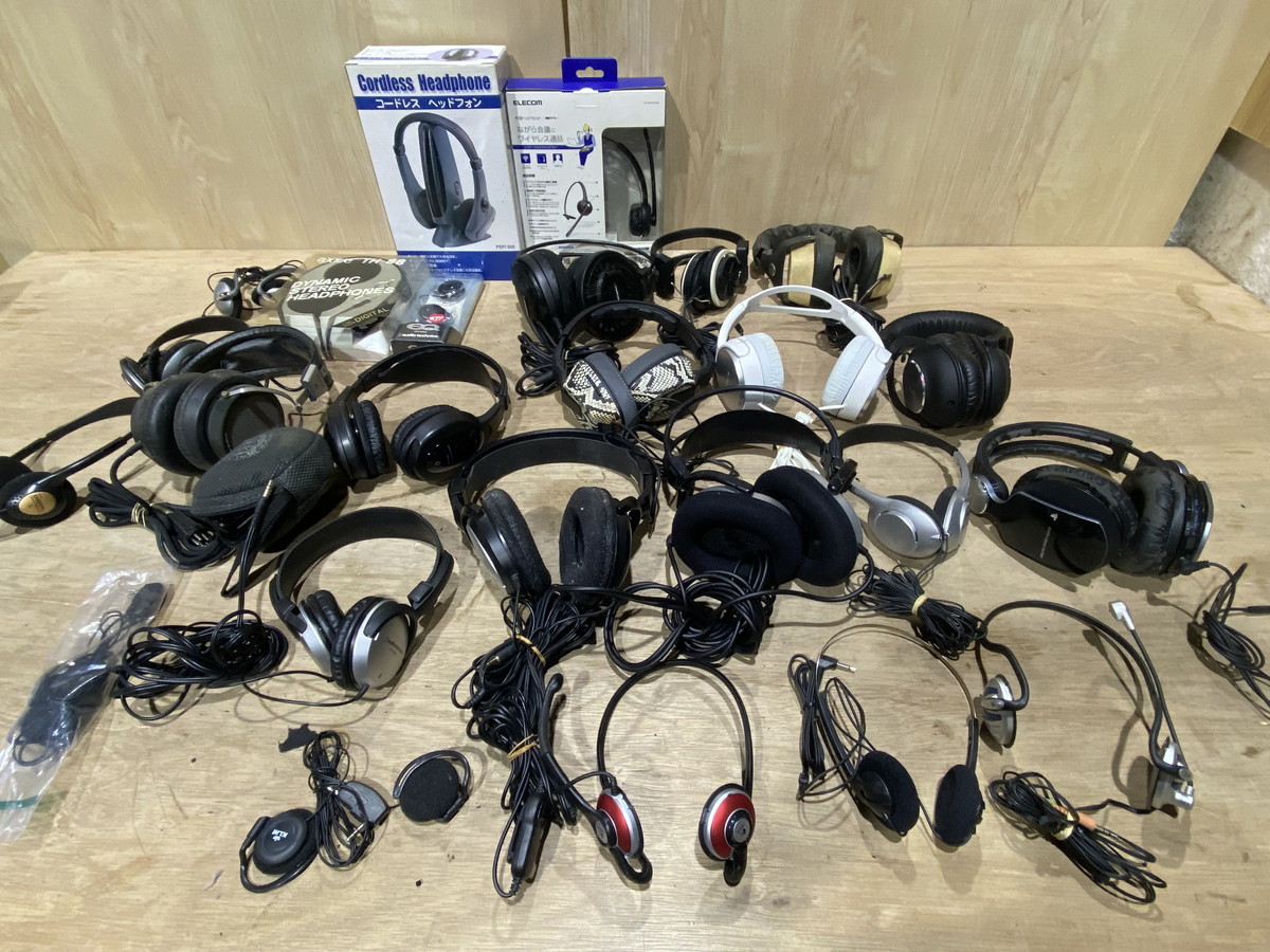 【５－１２】イヤホン ヘッドホン 大量まとめ売り ELECOM/SONY/audio-technica/pioneer/ロジクール 等 長期保管品 ジャンク品_詳細に添付画像があります。ご覧ください。