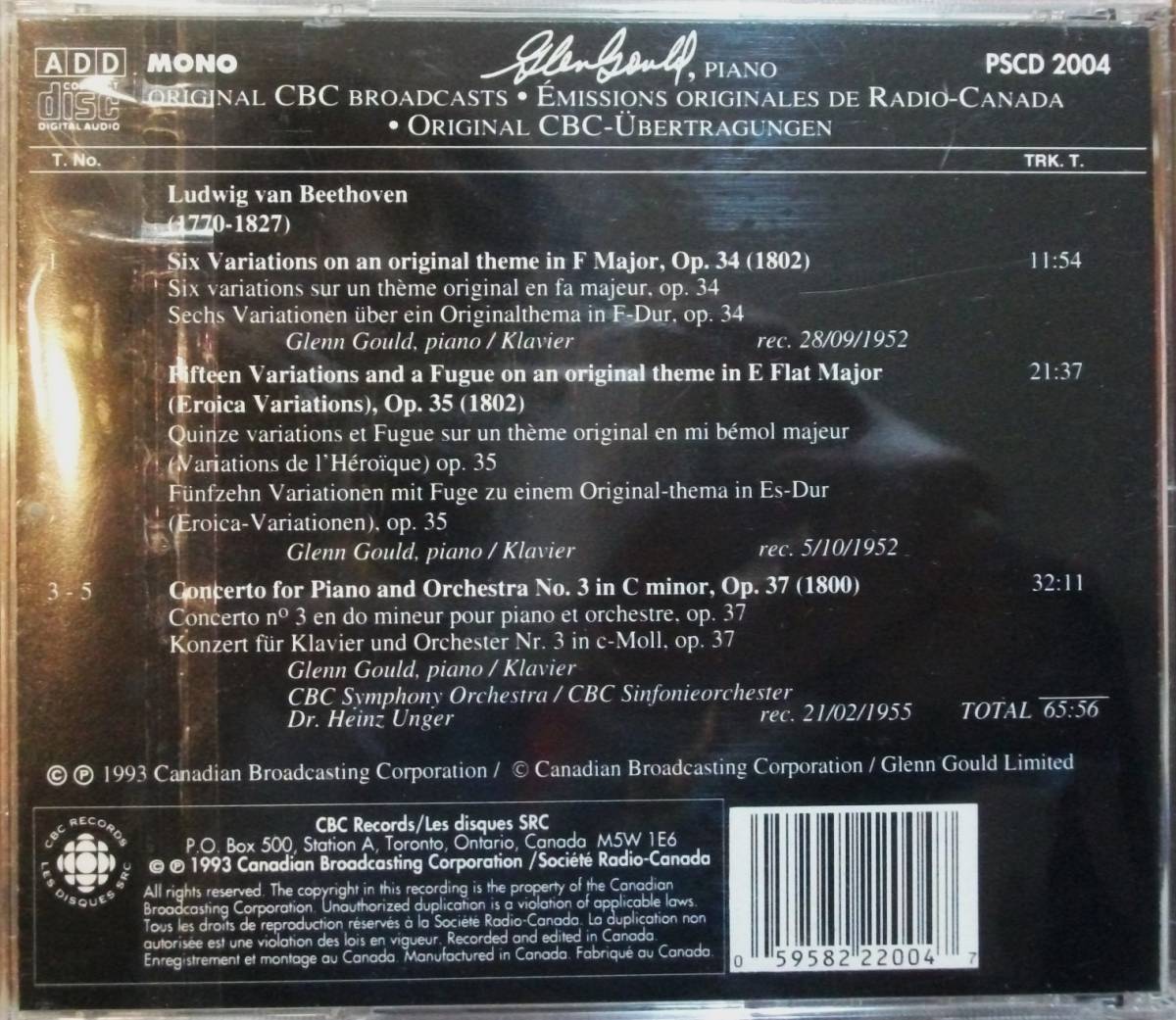 ★極稀CD★Glenn Gould ’52,55 CBC Studio Beethoven Piano グレン グールド カナダ放送局_画像2