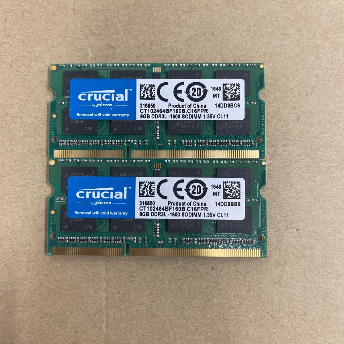 E68 Crucial ノートPCメモリー　8GB DDR3L-1600 2枚_画像1