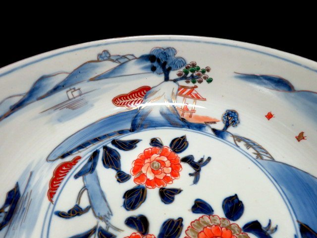 【年中無休】 古伊万里3組鉢☆金らん手・母屋と離れの画・中に窯傷あり☆拡大 金襴手