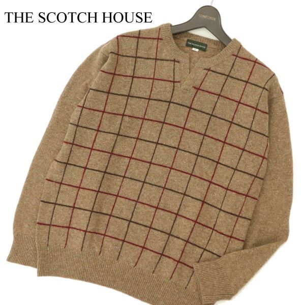 THE SCOTCH HOUSE スコッチハウス シルク混★ ウール ウインドウペン チェック ニット セーター Sz.L　メンズ　C3T10986_B#K_画像1