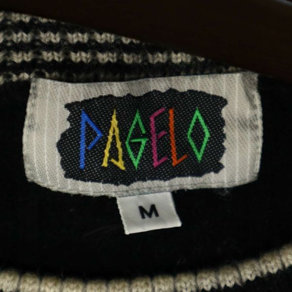 PAGELO パジェロ アンジェロ 秋冬 ウール100％★ ビッグロゴ 刺繍 クルーネック ニット セール Sz.M　メンズ 黒 　C3T11243_C#K_画像5