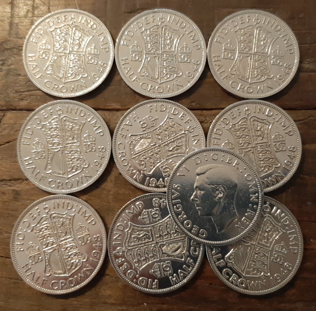 10枚セット 1948年 イギリス 英国 古銭 ハーフ クラウン コイン 32mm 14g イギリスの国章デザイン送料無料Thanks for looking!_画像1