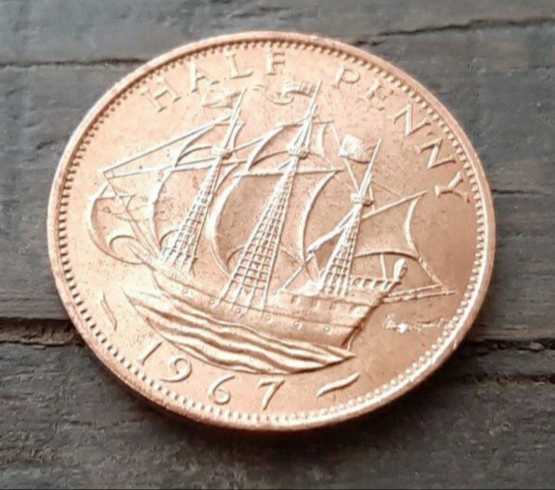 イギリス 英国 ハーフペニーコイン1967年 10枚 船デザイン直径25.5mm。重さ5.70g。宜しくお願いします#イギリス #英国 #ハーフペニーコイン_画像1