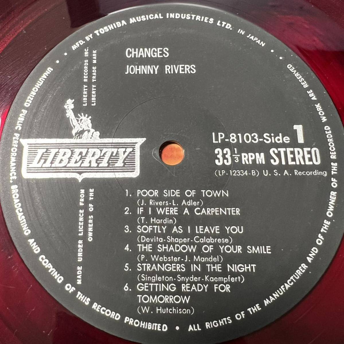 【ペラジャケ 赤盤 帯付き】ジョニー・リバース '67 - Johnny Rivers / Changes レコード Red Vinyl LP-8103_画像3
