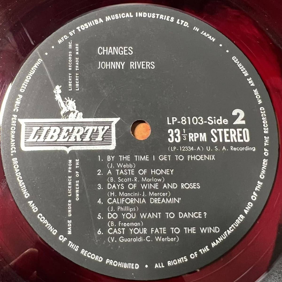 【ペラジャケ 赤盤 帯付き】ジョニー・リバース '67 - Johnny Rivers / Changes レコード Red Vinyl LP-8103_画像4