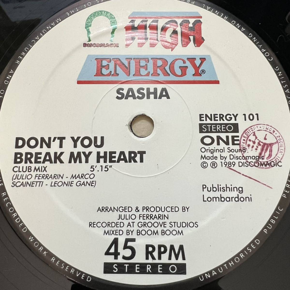 Sasha / Don't You Break My Heart レコード ITALY盤 High Energy_画像3