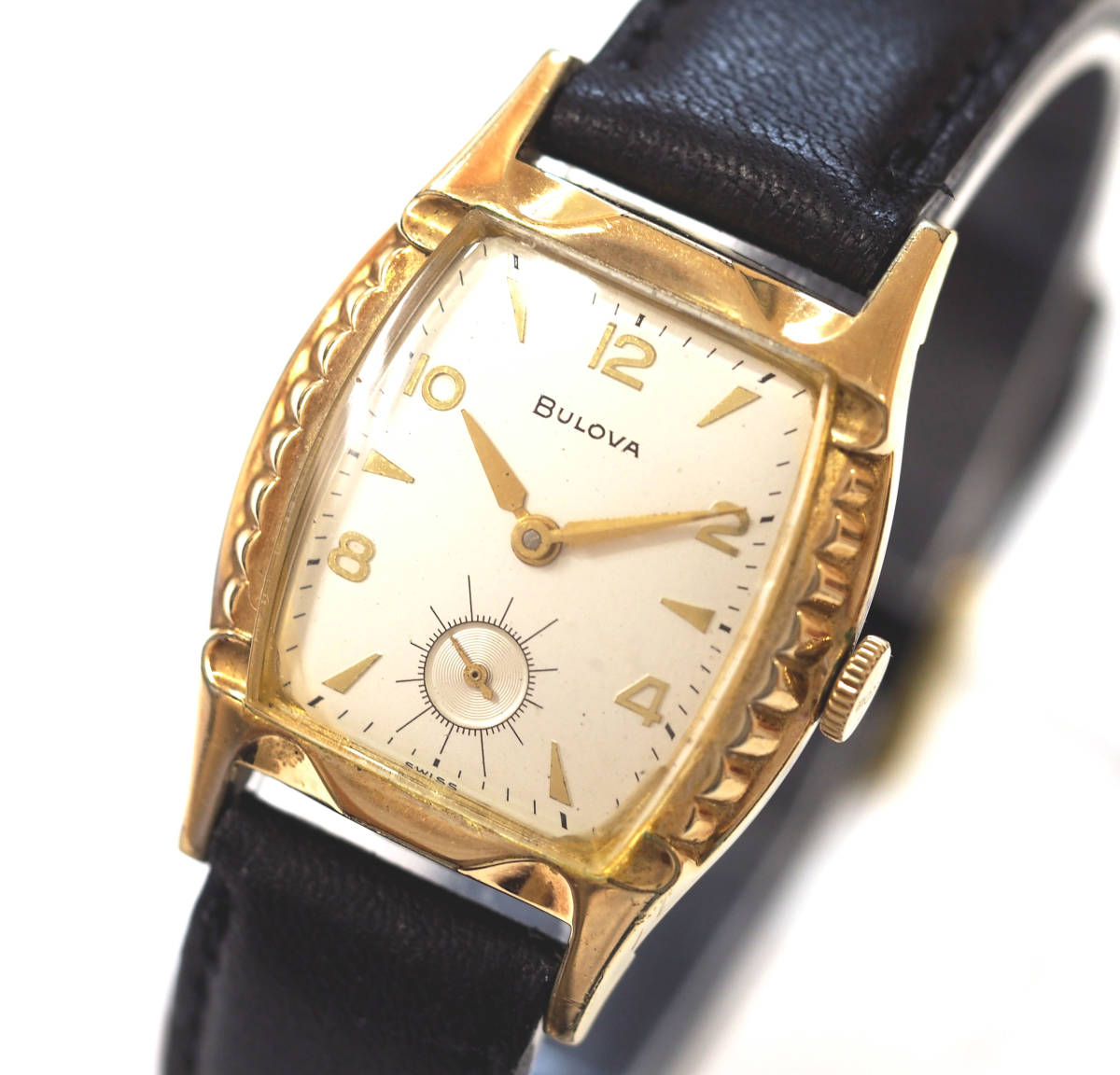 稼働美品 BULOVA ブローバ 10KGF 金張り スモールセコンド アールデコ 1950年代 機械式手巻き 腕時計 ベルト新品 ヴィンテージウォッチ