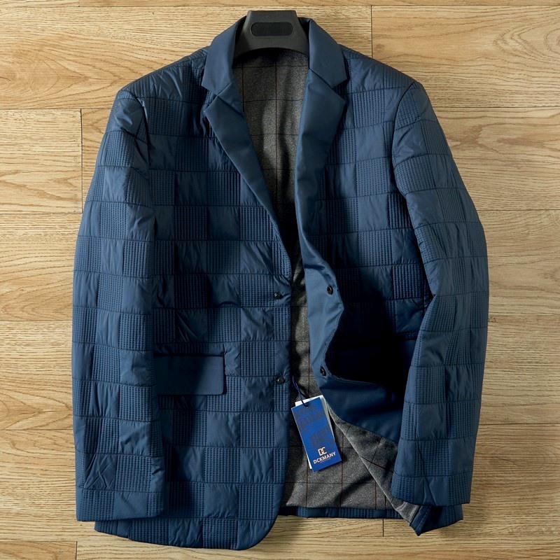 ダウンコットン テーラードジャケット■DCKMANY新品 メンズ 中綿 スーツジャケット 秋冬 軽量 紳士 ジャケット アウター ブルー A6902-XL_画像1