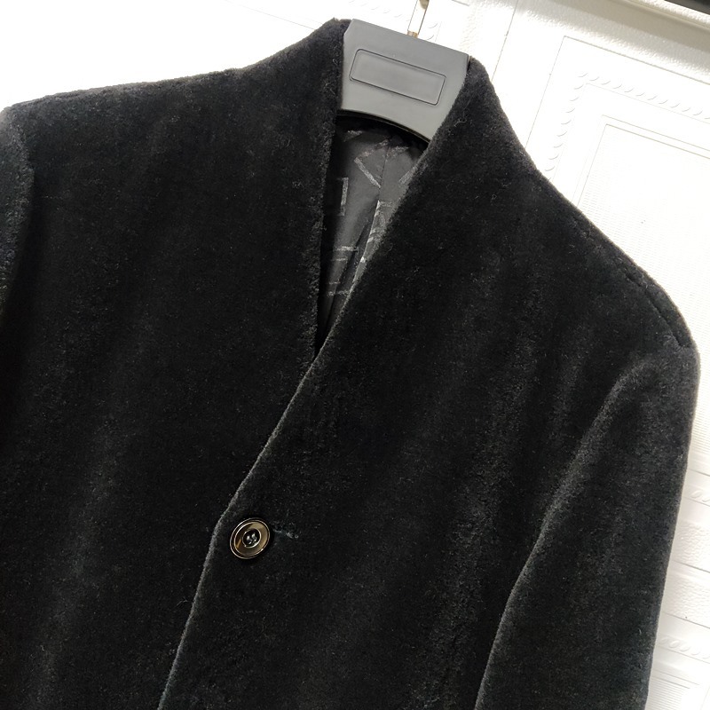 ウール・毛皮ファーコート■DCKMANY新品 高品質 メンズ 冬服 肉厚 極地防寒 艶感 無地 暖かい ロングコート ジャケット ブラック H8619-M_画像5