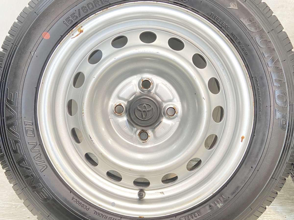 中古タイヤ サマータイヤ ホイールセット 4本セット 155/80R14 88/86LT トヨタ純正 14x5.0 100-4穴 ダンロップ エナセーブ VAN01_画像6