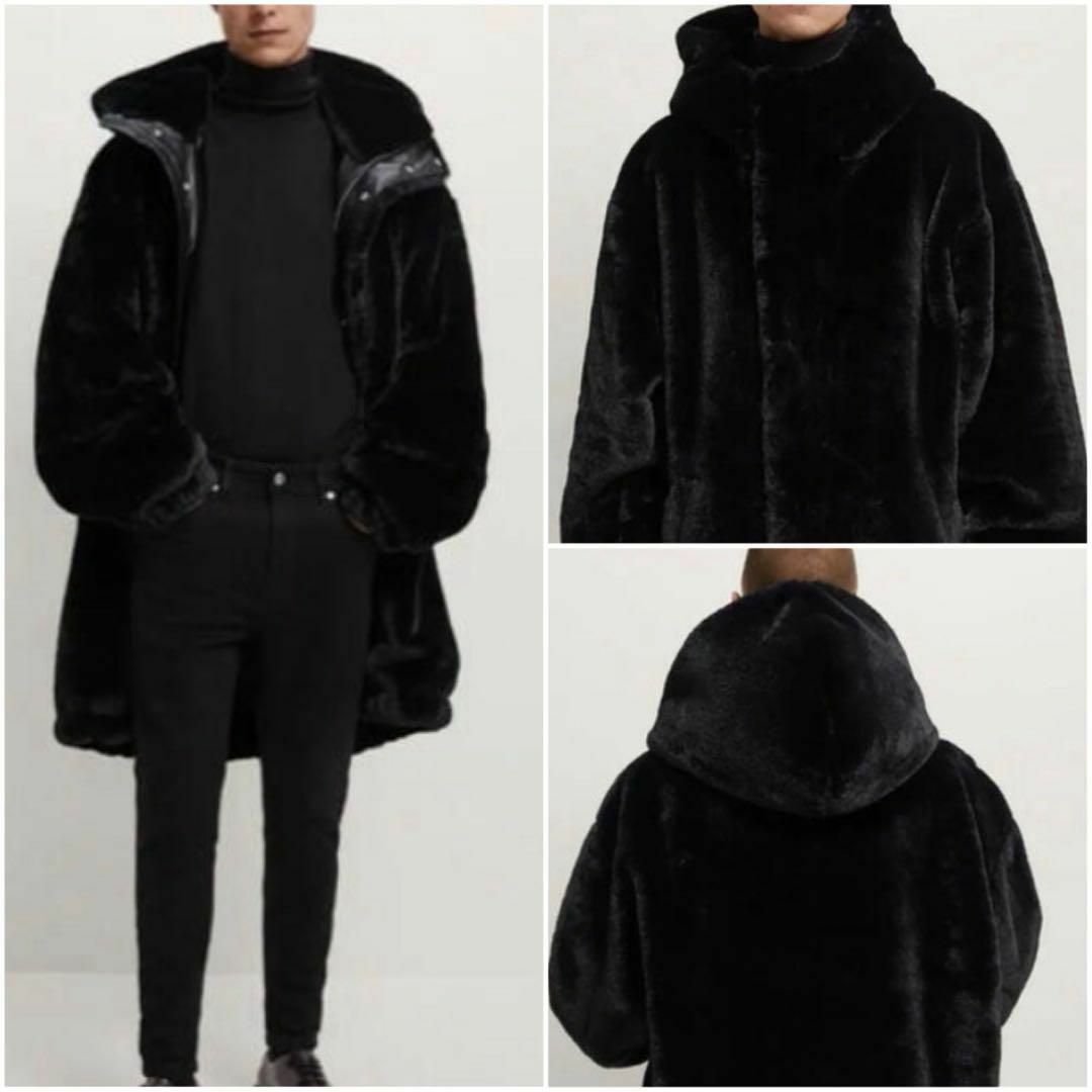 ZARA мужской f-teto меховое пальто кожа отметка используя большой размер чёрный мужской L размер Zara 