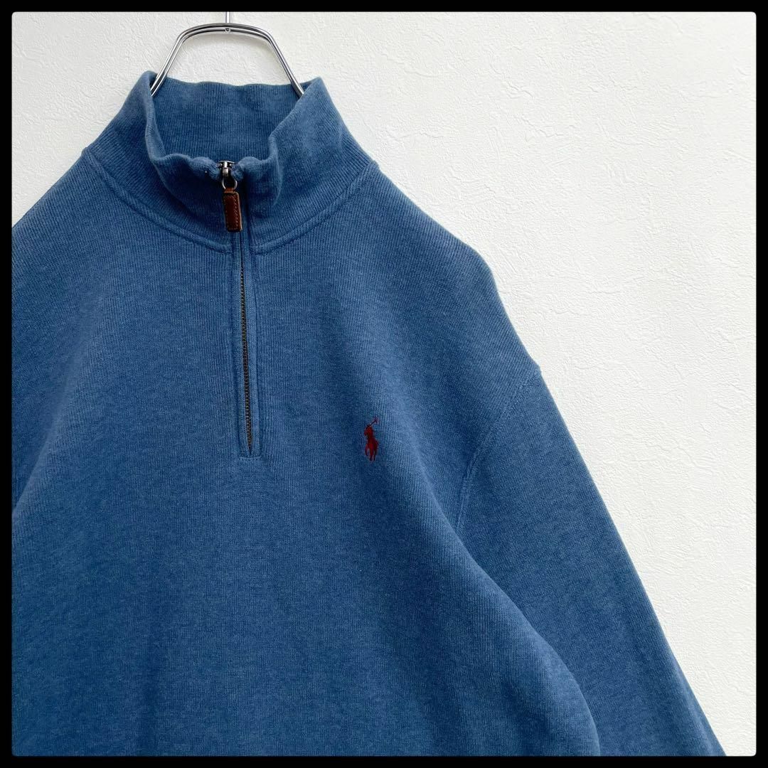 ラルフローレン　90s　ヴィンテージ　ハーフジップ　刺繍ロゴ　トレーナー　ブルー　メンズ　おおきめSサイズ　Polo Ralph Lauren