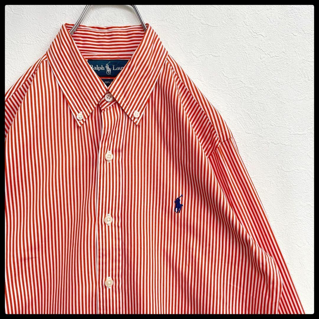ポロラルフローレン　ボタンダウン　ストライプ　刺繍ロゴ　長袖シャツ　120's　メンズ　Sサイズ　Polo Ralph Lauren_画像1