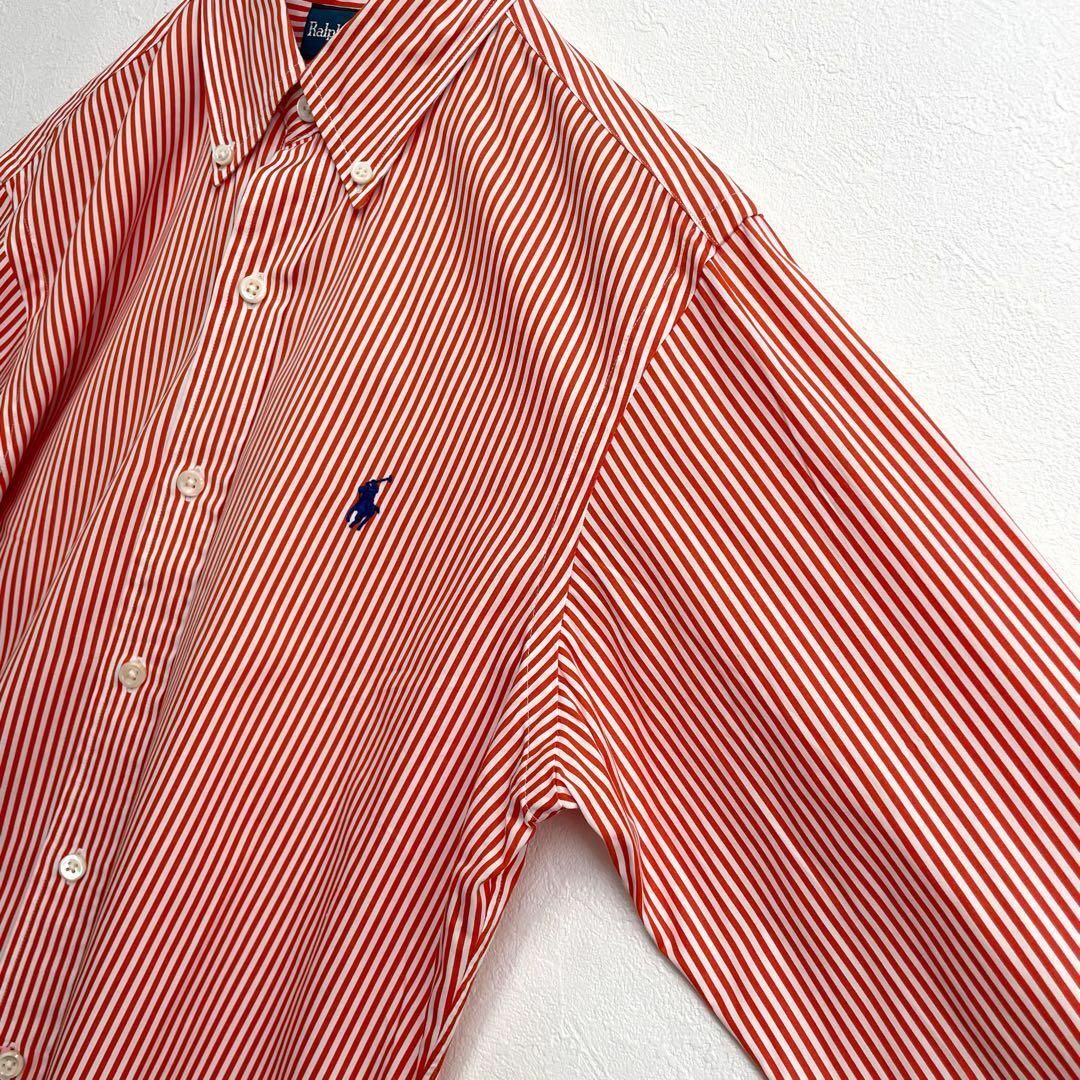 ポロラルフローレン　ボタンダウン　ストライプ　刺繍ロゴ　長袖シャツ　120's　メンズ　Sサイズ　Polo Ralph Lauren_画像4