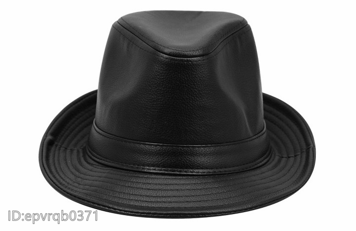 ソフト帽 新品 メンズ レザーキャップ ジャズハット 紳士 革帽子 中折れハット フリーサイズ 58-59センチ /黒_画像2