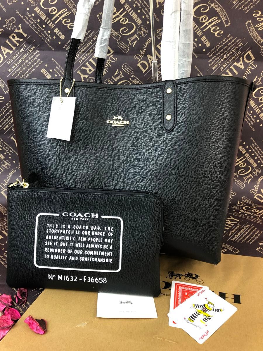 COACH コーチブラックダークブラウン シグネチャー リバーシブル