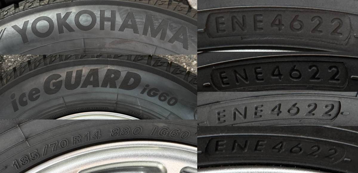 BS製ECO FORME PCD100-4H +45 14x5.5J 2022年製YOKOHAMA iceGUARD iG60 185/70R14 4本setフリード ランクス フィールダー ノート(NA)_画像10