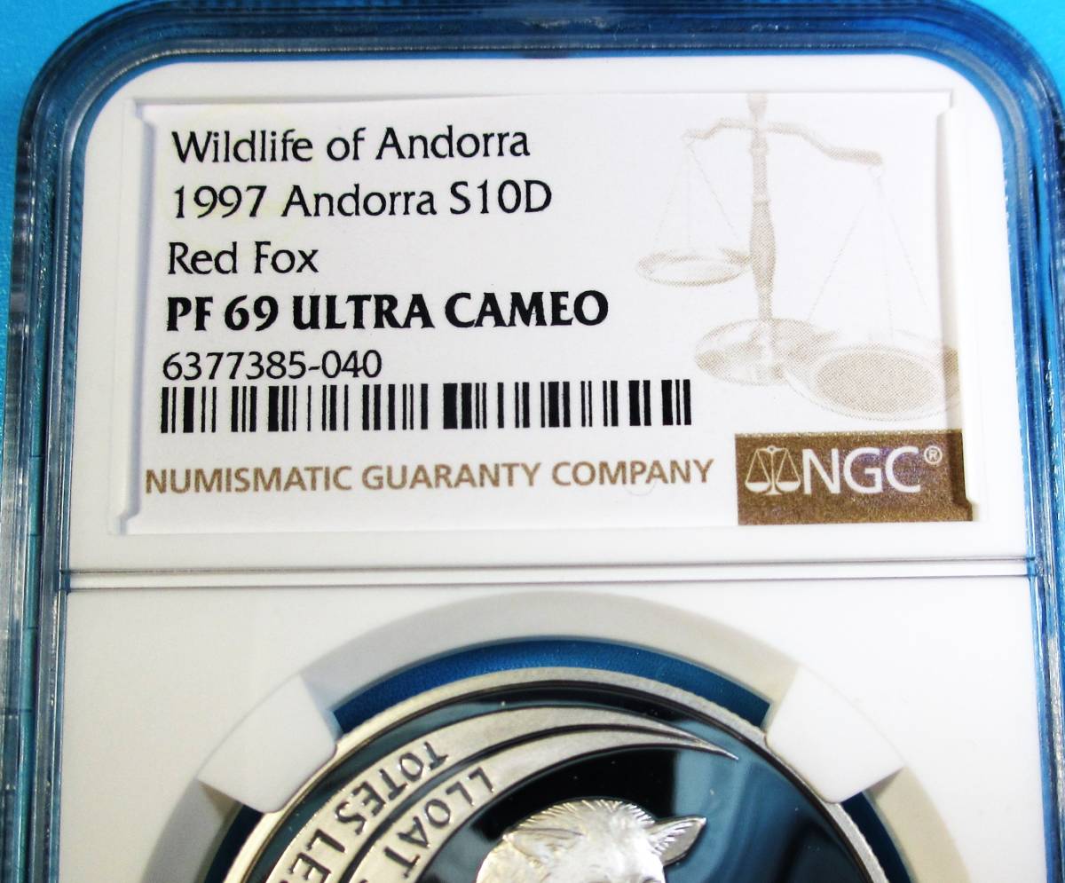 ★★ 超稀少(最高鑑定-世界でⅠ個) アンドラ 1997年 Wildlife - アカギツネ 10Dners 1oz .925銀貨 NGC PF69UCAM ★★_画像5