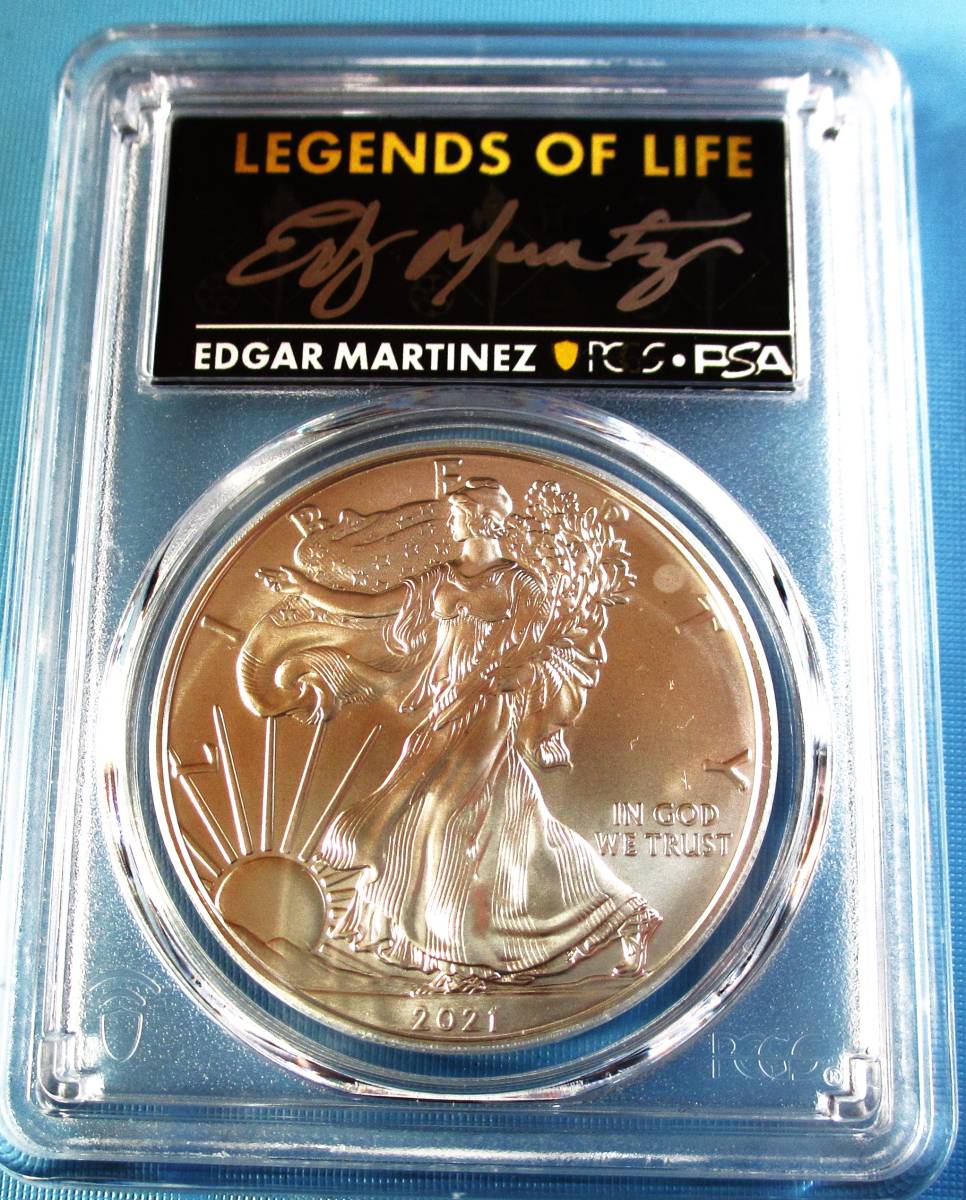 ★★ 最高鑑定 シルバーイーグル 2021年 T-1 MLBレジェンド マルチネス 直筆サイン １$ .999銀貨 PCGS MS70 Last Day ★★_画像1