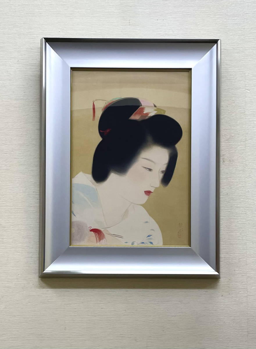 【真作保証】寺島紫明 -Shimei Terashima-『娘』日本画 絹本 額装 10号小 サイン入り シール付き 一点物 お正月