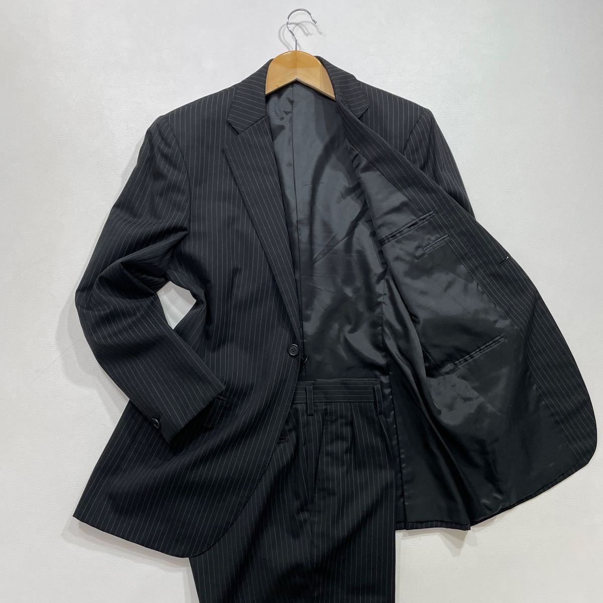 279 美品 高級感漂う Takashimaya 高島屋 ELEFIT ストライプ スーツ セットアップ テーラード ジャケット スラックス ドレス 31208E