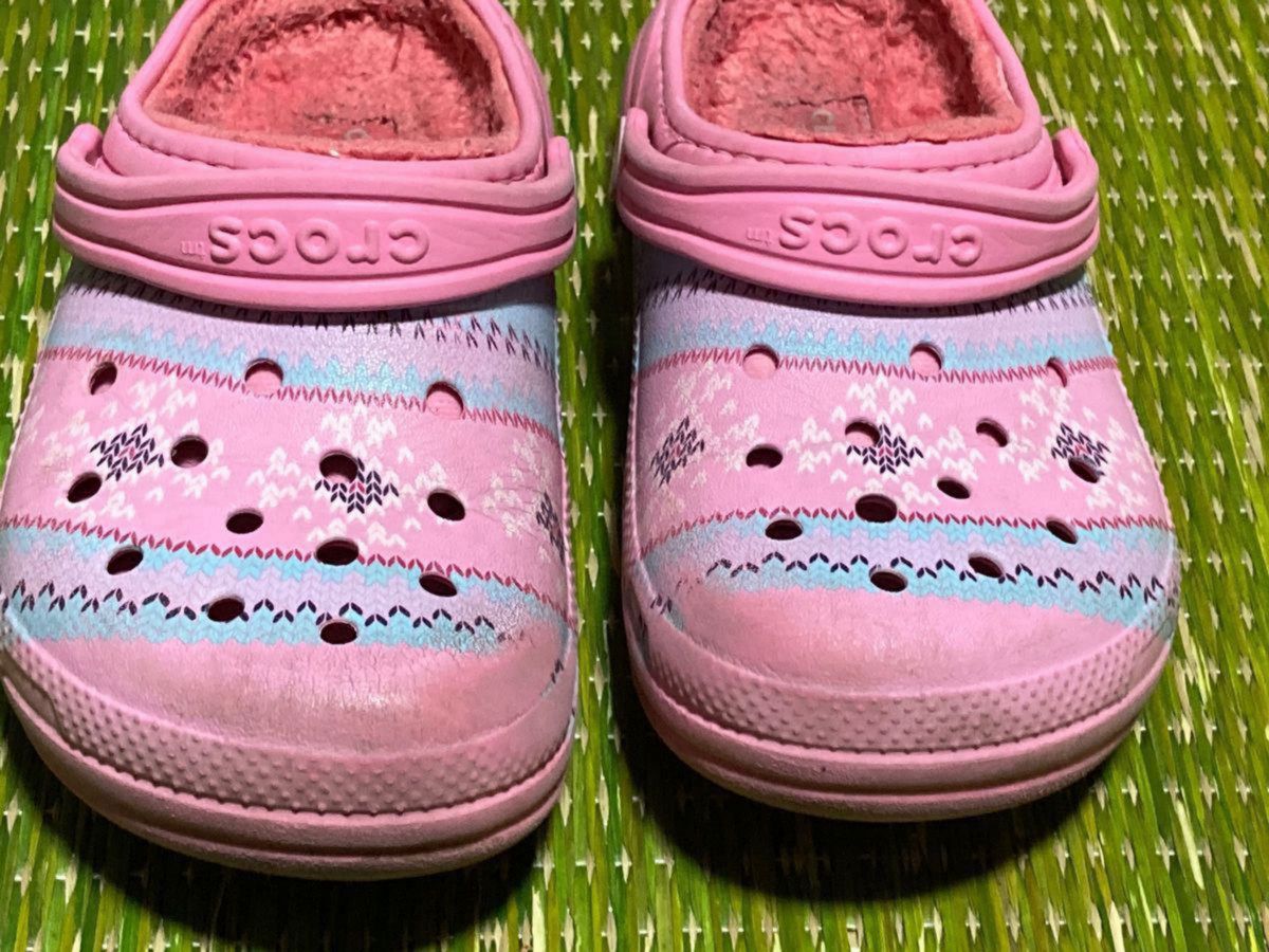 キッズ　19cm crocs クロックス  クロッグ　冬ものサンダルシューズ　中ボア　ピンク ライナー　kidsgirls c13