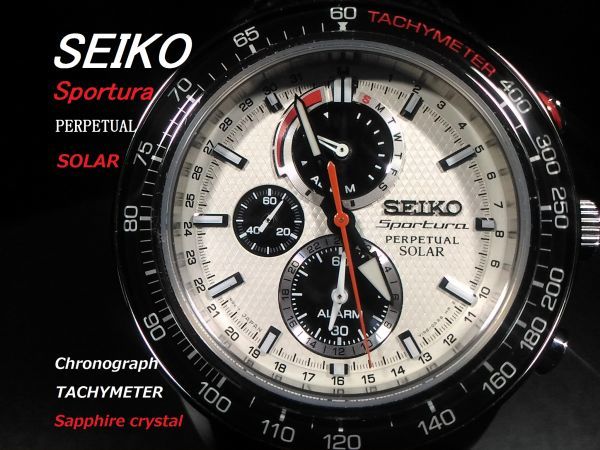  原文:【最高級 Sportura スポーチュラ パーペチュアル １円】SEIKO セイコー ソーラー クロノ メンズ 逆輸入モデル 腕時計 タキメーター 新品
