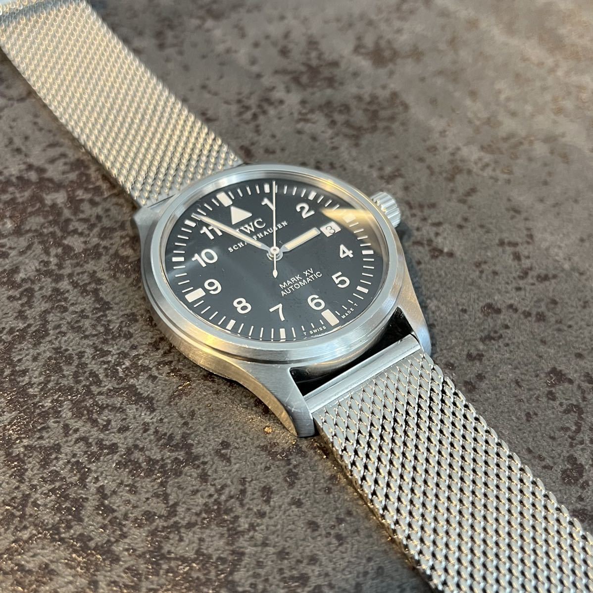 メッシュベルト for IWC 互換ベルト19mm マーク15対応 金属ブレス ステンレスベルト ミラネーゼ シャークメッシュ Dバックル シングル_画像1