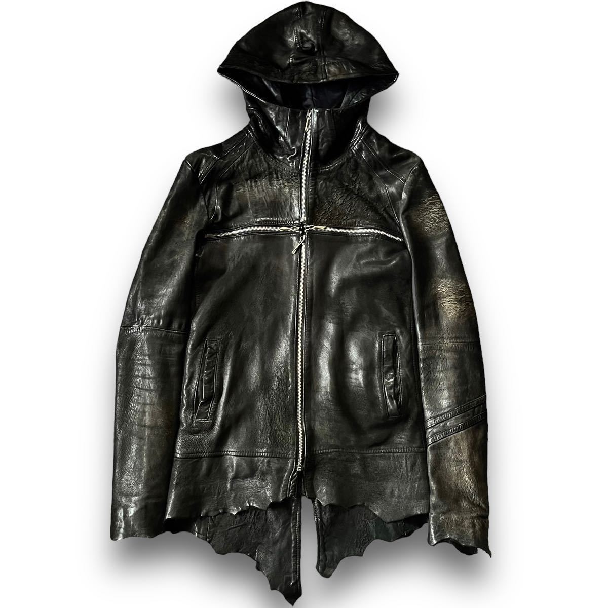 00's 14th addiction Cross Zip Leather Hooded Jacket 00's 14th addiction Cross Zip Leather Hooded Jacket