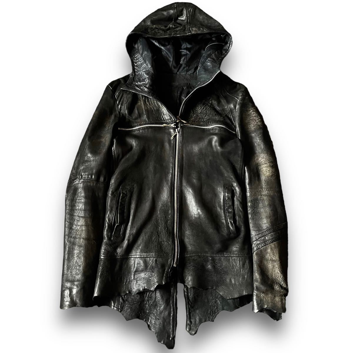 00's 14th addiction Cross Zip Leather Hooded Jacket アーカイブ 