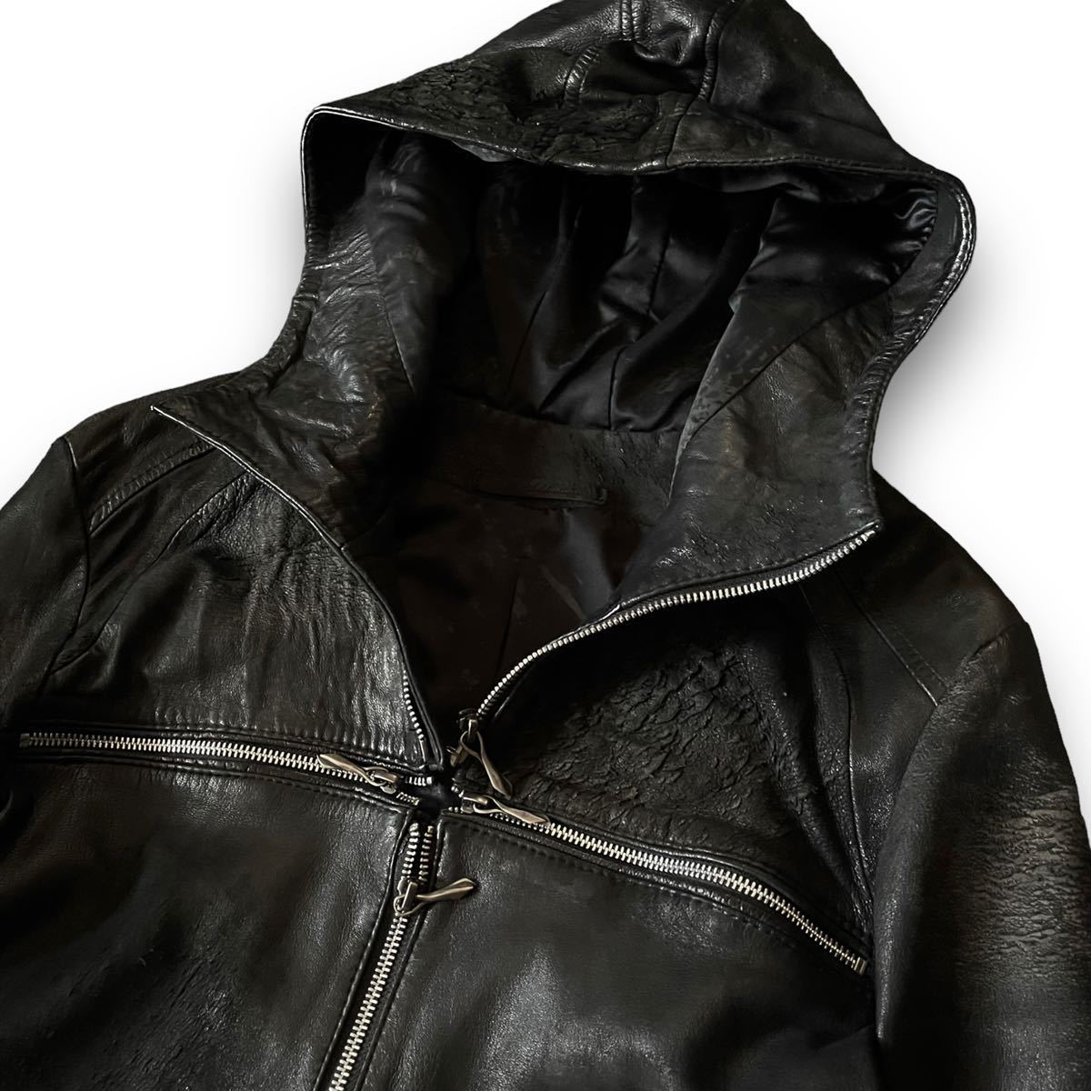 00's 14th addiction Cross Zip Leather Hooded Jacket アーカイブ 