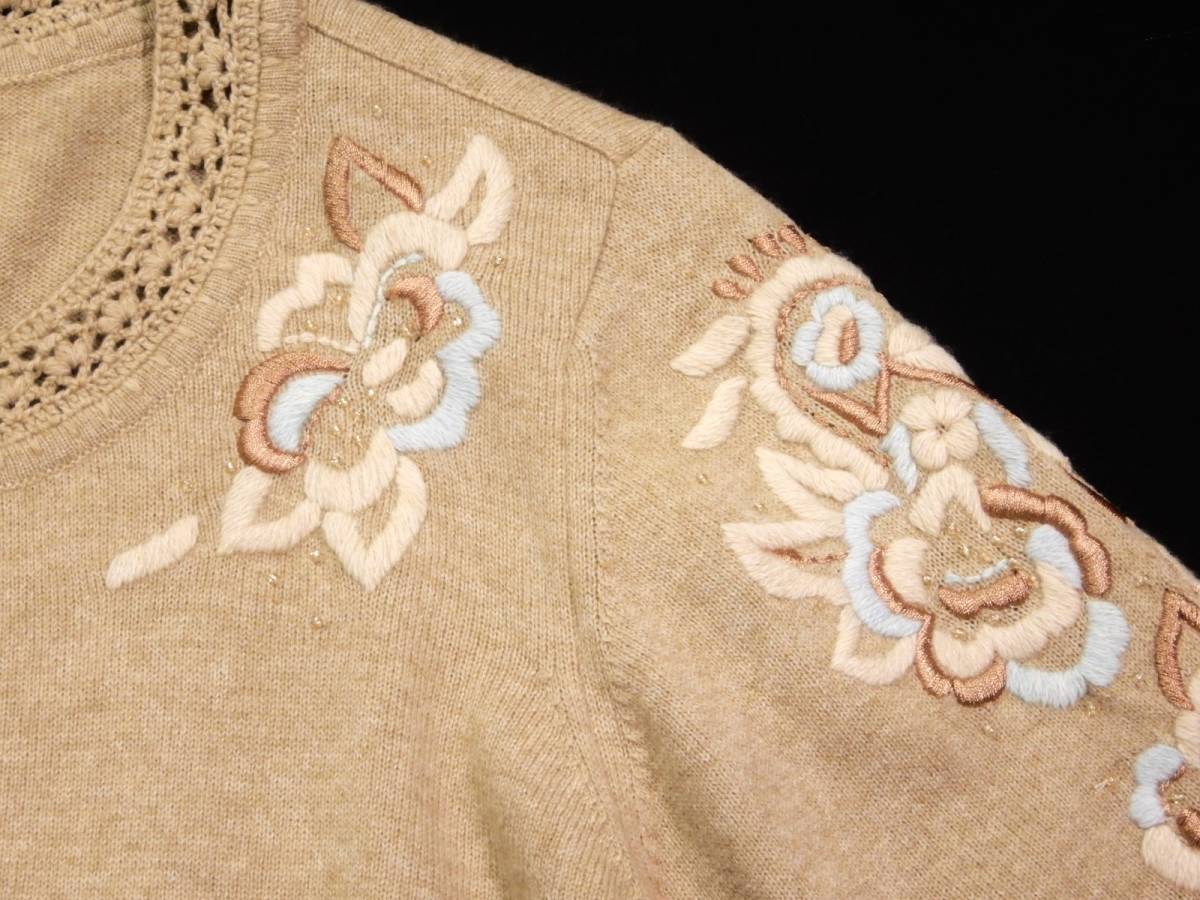 エスカーダ ESCADA 上質 カシミヤ シルク 花柄刺繍 プルオーバー ニット 42 _画像5