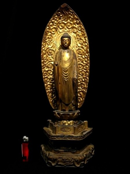 c1221 全長 50cm 古い木彫 仏教美術 金彩 阿弥陀如来立像 仏像 阿弥陀様_画像2